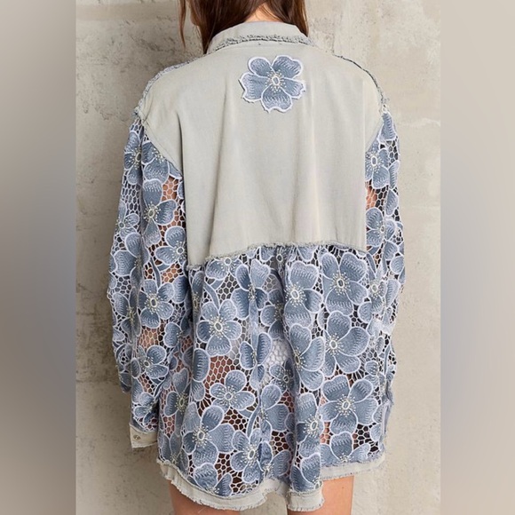 POL Tops - POL The most amazing oversized floral lace hem button down shirt shacket
